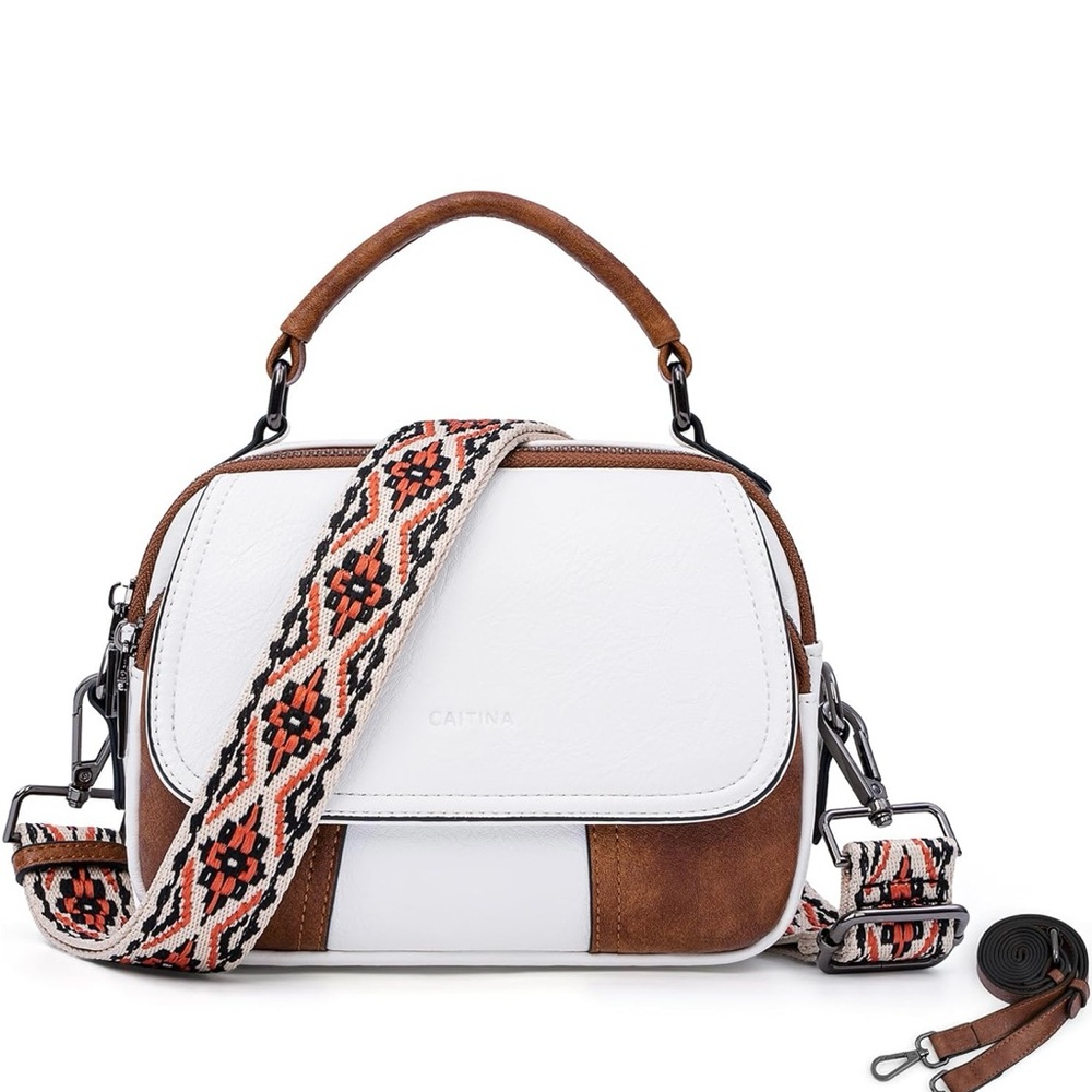 Caitina Small Cross Body Purse W/2 Straps White & Brown New